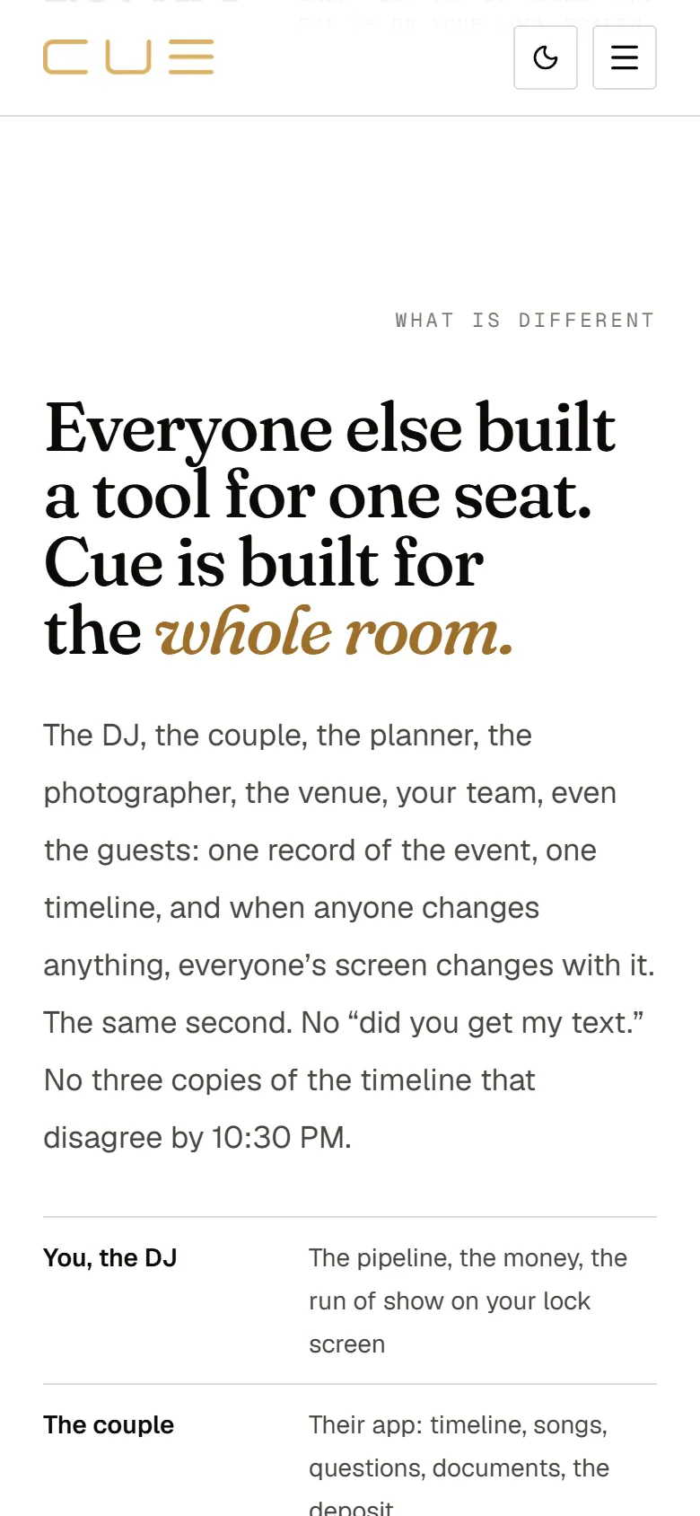 Cue on a phone, scrolled