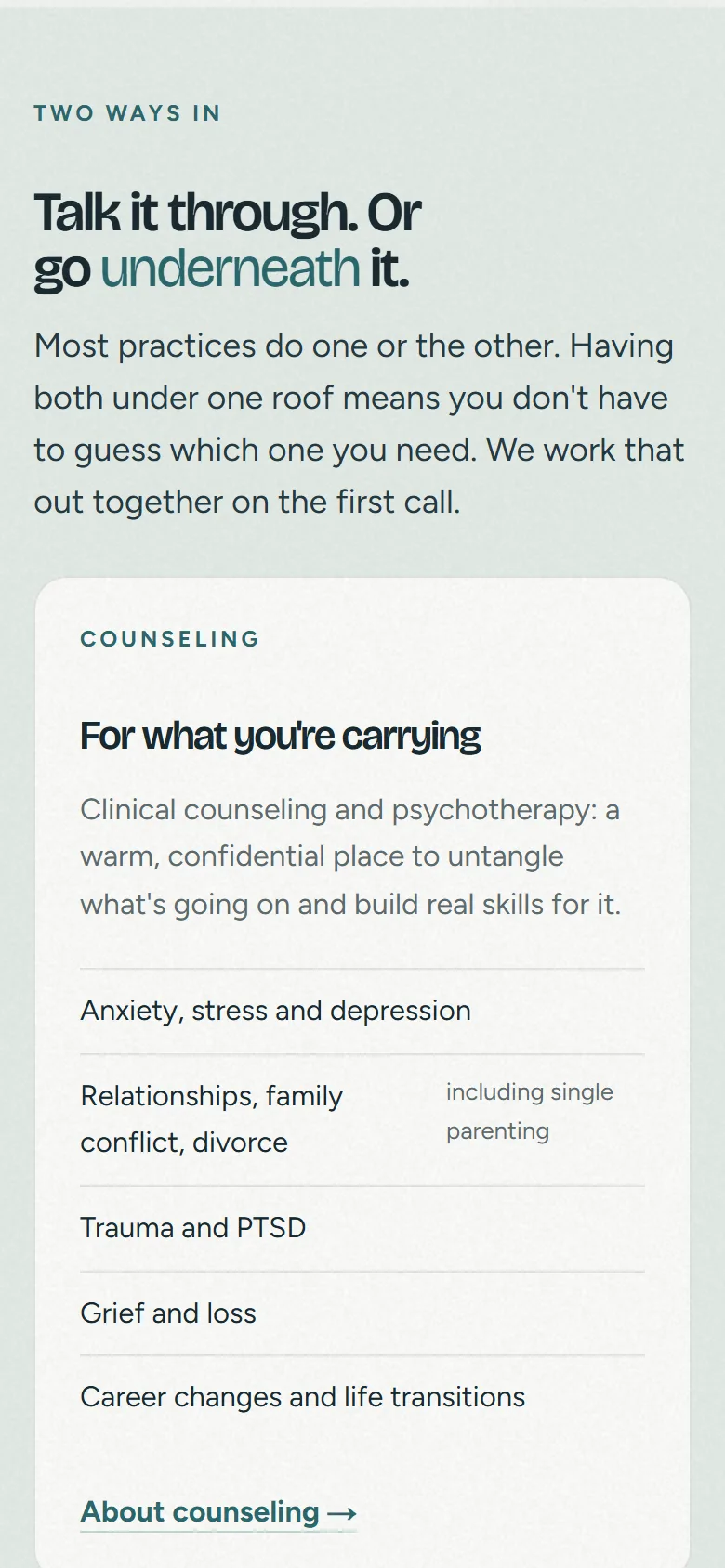 Your Therapy Works on a phone, scrolled